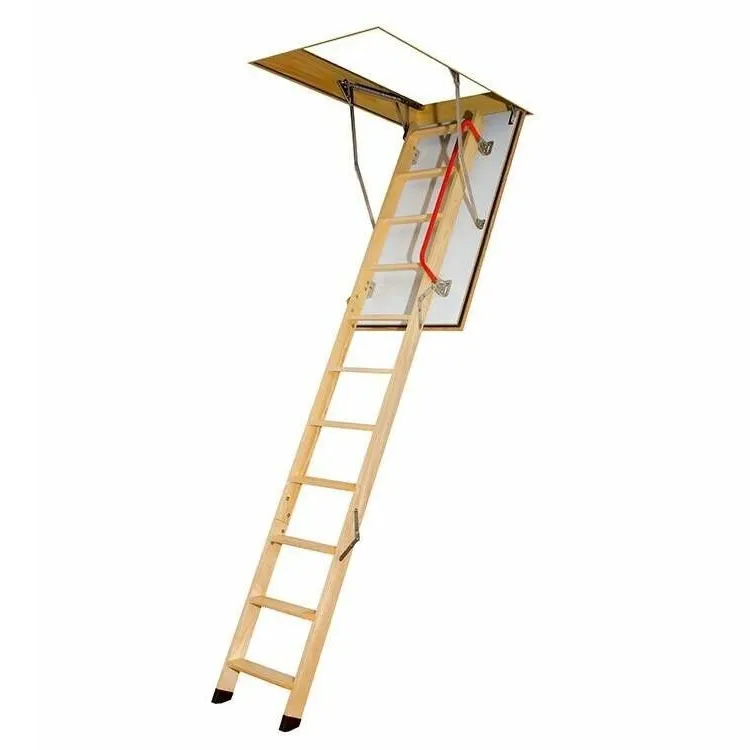 A triple wooden loft ladder, extended