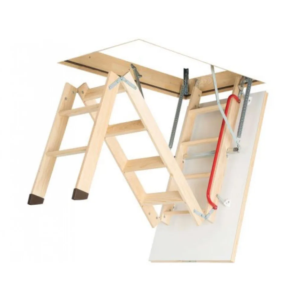 Triple wooden loft ladder semi open